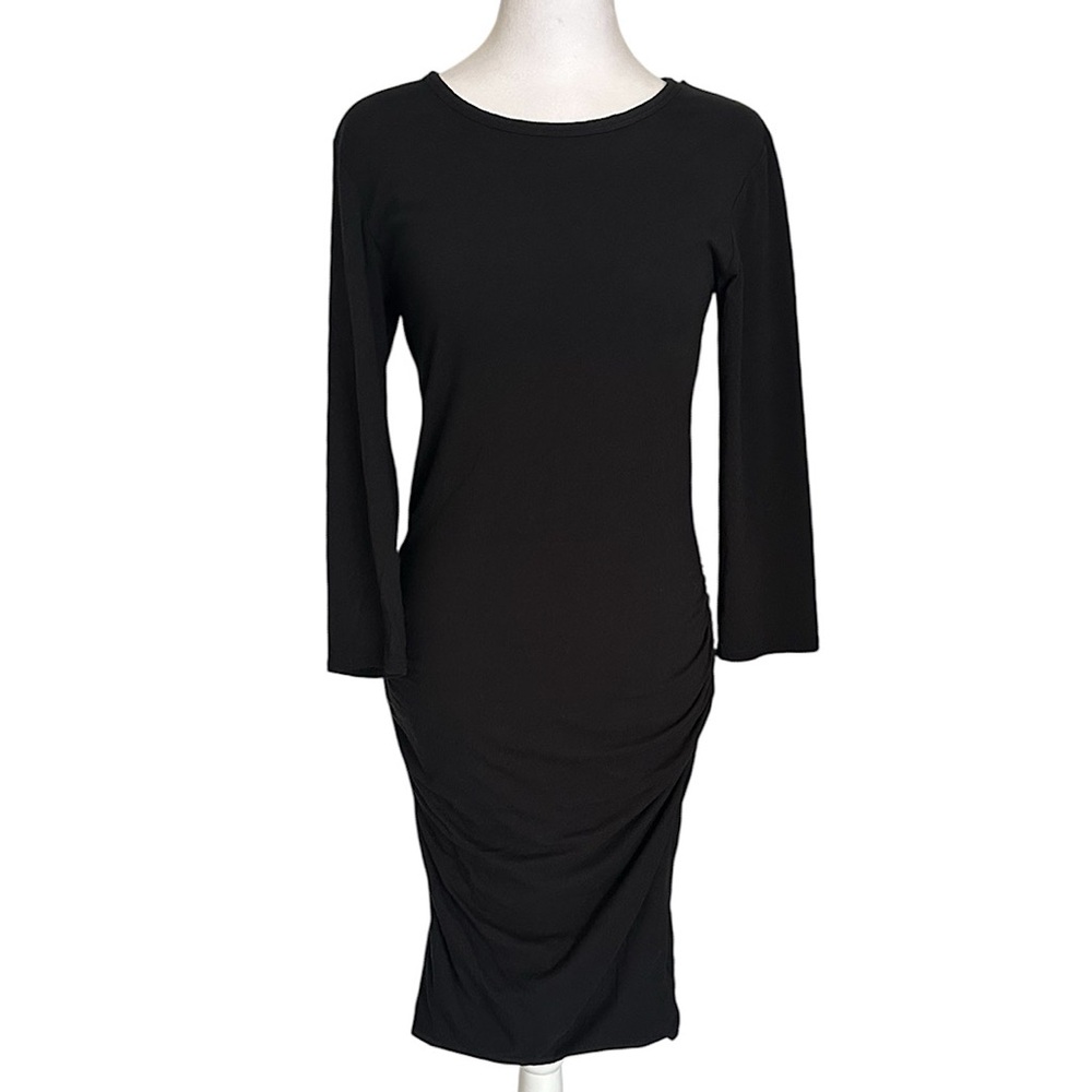 James Perse Women’s Size 3 Cotton Ruched Long Sleeve Bodycon Dress Black